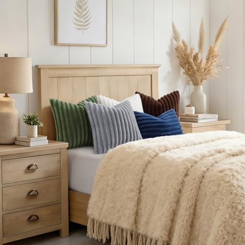 decorUhome Fall Faux Fur Throw Pillow Covers 12x20 Set of 2 Olive Green - Image 4