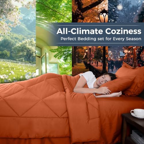 HEVUMYI 7-Piece Queen Comforter Set, Burnt Orange Bed in a Bag - Image 3