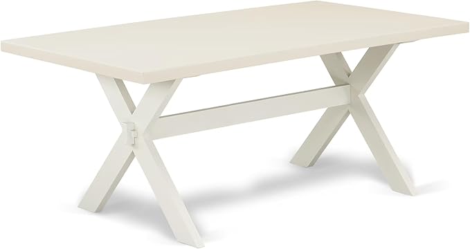 East West Furniture X027MZ015-6 6 Piece Kitchen Table Set Contains a Rectangle Dining Table with X-Legs and 4 Baby Blue Linen Fabric Parson Chairs with a Bench, 40x72 Inch, Multi-Color