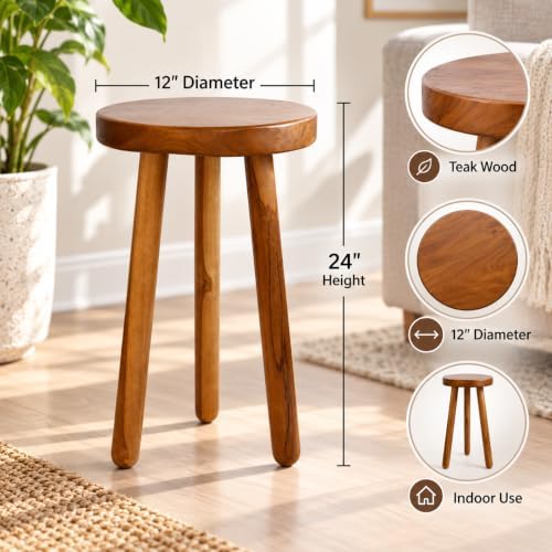 Teak Wood Plant Stand, Wood Accent Table - Image 3