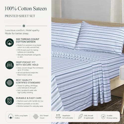 Feather & Stitch 100% Cotton Sateen 500 TC Full Size Bed Sheet Set - Image 6