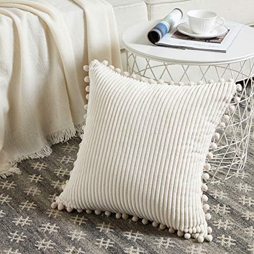 Fancy Homi Set of 2 Cream Decorative Throw Pillow Covers 14x14 Inch - Image 2