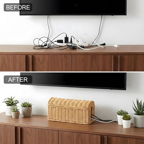 PP Rattan Cable Management Box to Hide Cords and Power Strip - Image 7