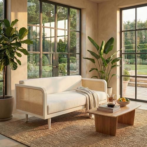 SAFAVIEH Couture Collection Helena White/Natural French Cane Sofa by Unknown