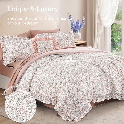 BLOOMHAVEN Full Size Comforter Sets-7 Pieces Floral Ruffle Bedding Set - Image 2