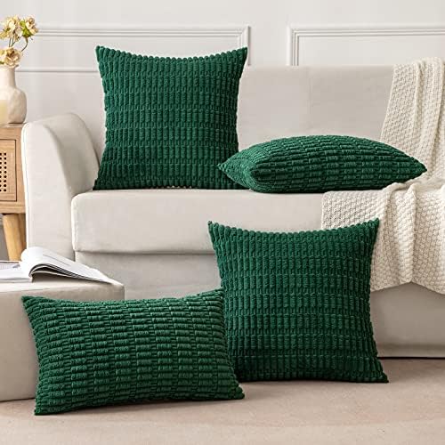 MIULEE Pack of 2 Dark Green Corduroy Decorative Christmas Pillow Covers 12x20 - Image 3