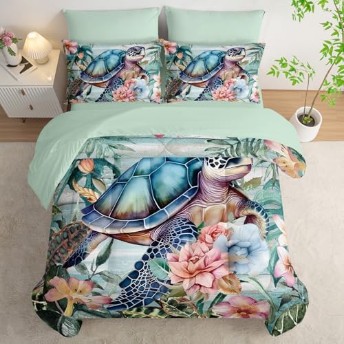 Nttopship Spring Sea Turtle Comforter Set 7 Pcs Bedding Set Queen Size - Image 4