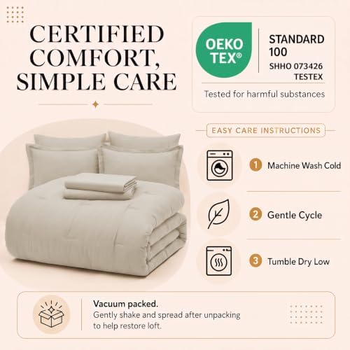 CozyLux California King Comforter Set Beige, 7 Pieces Bed in a Bag - Image 6