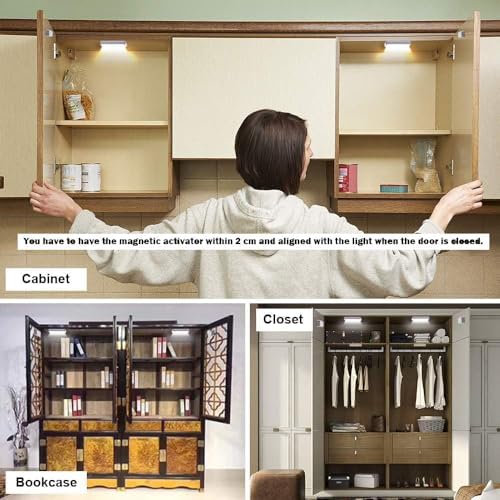 4 Pack Cordless Inside Cabinet Lights Door Activated Sensor LED Puck Light - Image 2
