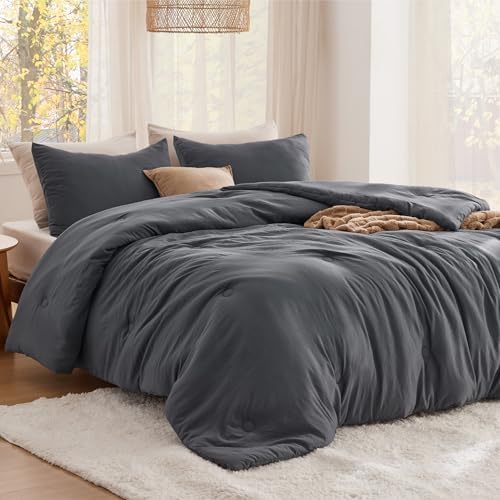 Bedsure Queen Comforter Set Grey, Soft Prewashed Down Alternative - Image 6