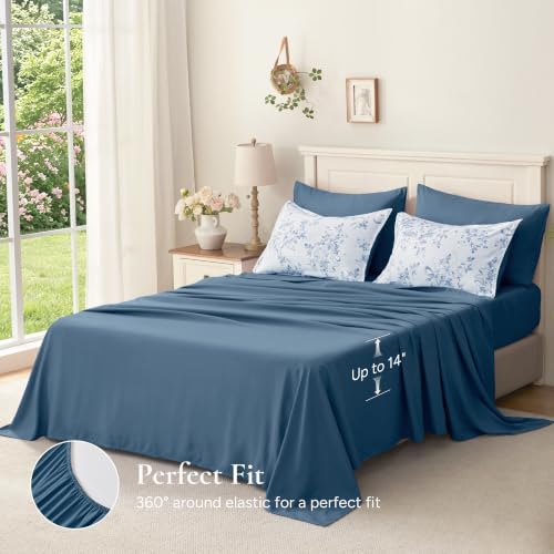 Andency Floral Comforter Full Set, 7 Pieces Blue Rose Flower Bedding Set - Image 6