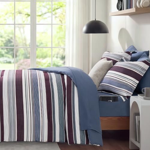 Monbix Oversized Queen Comforter Set-7 Pieces Burgundy Striped Bed in a Bag - Image 3