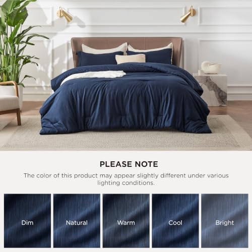 Bedsure Navy Cal King Comforter Set, Soft Cationic Dyed Bedding Set 3 Pcs - Image 7