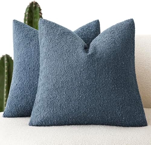 Foindtower Decorative Textured Boucle Throw Pillow Covers 22x22 Dark Blue by Foindtower