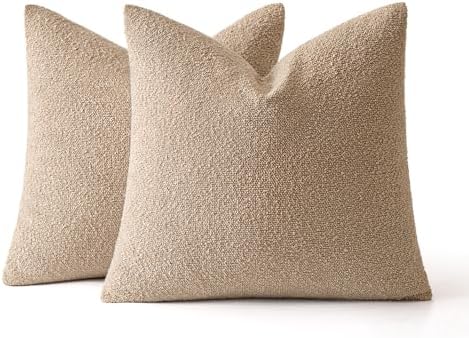 MIULEE 22x22 Decorative Euro Sham Boucle Couch Pillow Covers Camel - Image 6