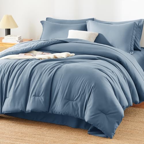 HIMEET King Comforter Set, 7-Piece Point-Quilted Bed in a Bag, Dusty Blue by Unknown