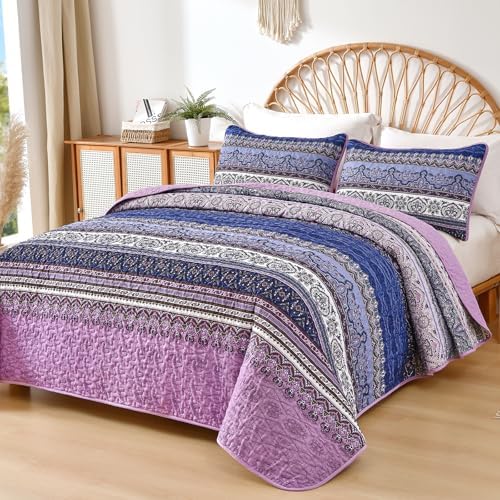 WONGS BEDDING Boho Queen Quilt Bedding Set, 3 Pieces Bedspread - Image 2