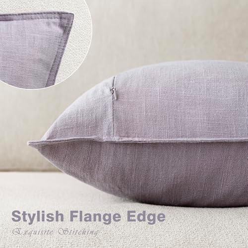 Foindtower Linen Solid Decorative Throw Pillow Covers 22x22 Light Purple - Image 3