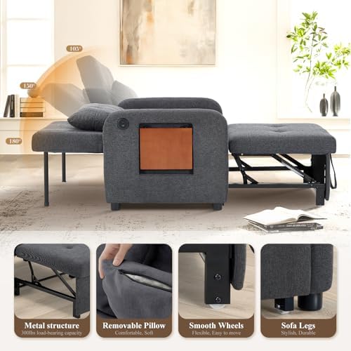 COLAMY Convertible Sleeper Chair-Fabric Futon Sofa Bed, Single Sleeper Sofa - Image 5