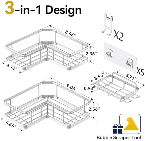 YASONIC Corner Shower Caddy Organizer, Self-Adhesive Rustproof Bath Shelves - Image 7