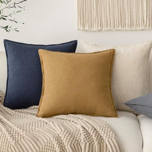 Foindtower Linen Solid Decorative Throw Pillow Covers 26x26 Honey Mustard - Image 5