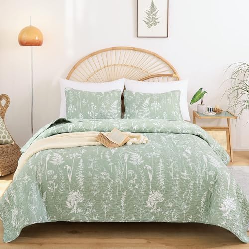 Twin Quilt, Sage Green Quilt Set Floral Bedspread 2 Pcs Bedding Set - Image 3