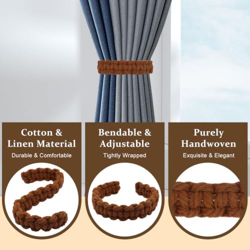 4 Pack Braided Linen Curtain Tiebacks, Boho Elegant Farmhouse Rustic Flexible - Image 3