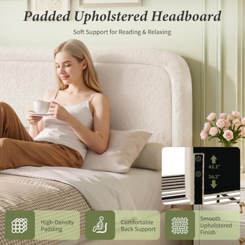 WEUP Queen Size Platform Bed Frame, Boucle Upholstered Bed - Image 4