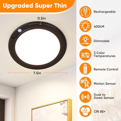 Rechargeable Motion Sensor Ceiling Light, Battery Operated Closet Light - Image 3
