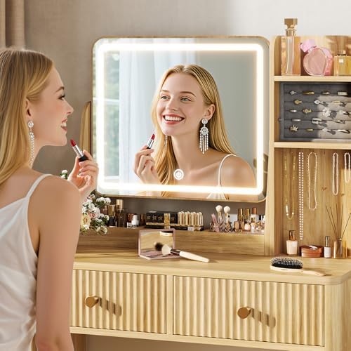 Memobarco Fluted Makeup Vanity Desk - Image 5