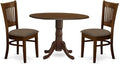 East West Furniture DLVA3-ESP-C 3 Piece Kitchen Table & Chairs Set Contains a Round Dining Room Table with Dropleaf and 2 Linen Fabric Upholstered Chairs, 42x42 Inch, Espresso