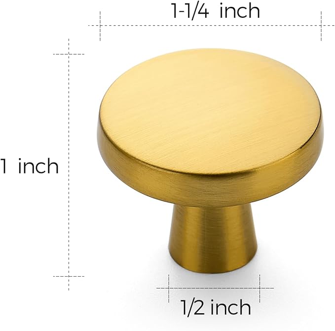 Ravinte 30Pack Drawer Pulls 1-1/4 Inch Kitchen Cabinet Knobs Solid Brushed Brass Round Dresser Drawer Knobs Gold Dresser Knobs Drawer Knobs Simple Cabinet Hardware for Cupboard Drawer Pulls