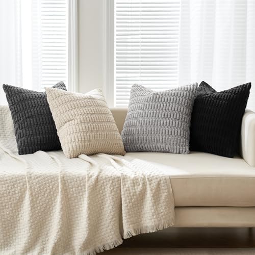 MIULEE Pack of 4 Corduroy Throw Pillow Covers 18x18 Inch Black and White - Image 5
