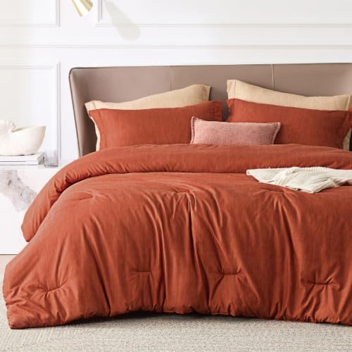 Bedsure Orange Queen Comforter Set, Soft Cationic Dyed Bedding Set 3 Pcs by BEDSURE