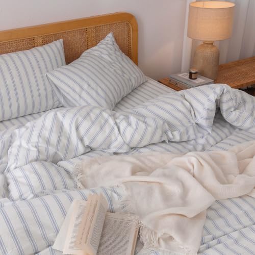 BESTOUCH Striped Cotton Duvet Cover Set Linen Feel Oversized Full - Image 2