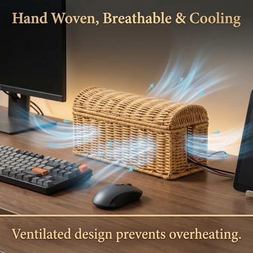 PP Rattan Cable Management Box to Hide Cords and Power Strip - Image 3