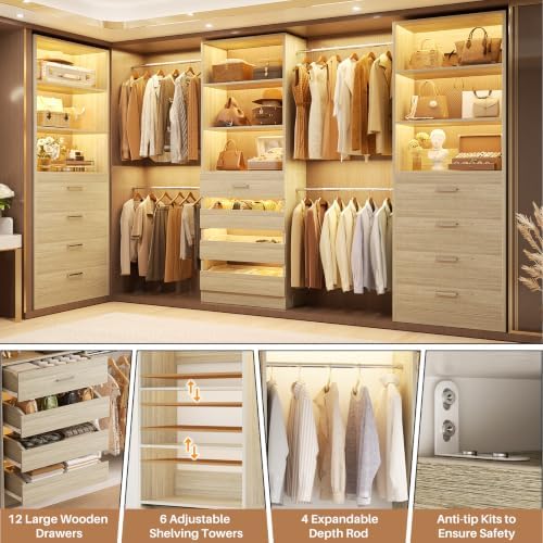 Aheaplus Closet System with 12 Drawers, 8.5-11.5Ft Wood Closet Organizer - Image 4