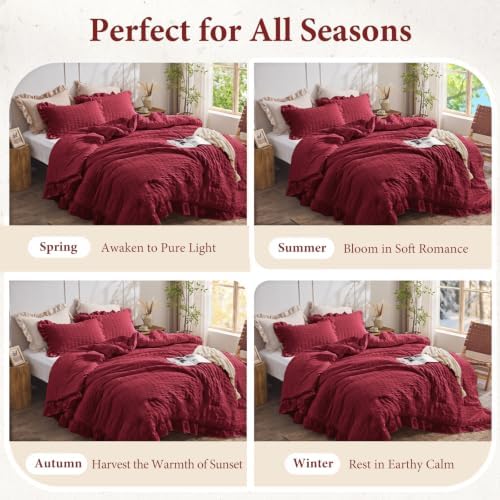 JOLLYVOGUE Burgundy Twin/Twin XL Comforter Set, 2 Pieces Seersucker Lightweight - Image 7