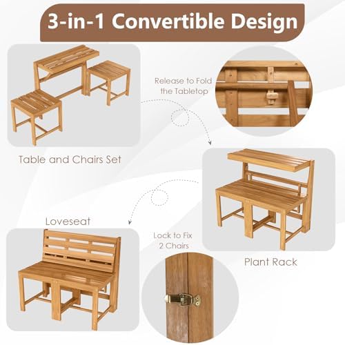 Tangkula 3-in-1 Convertible Bench Bar Table, Patio Convert A Bench - Image 3
