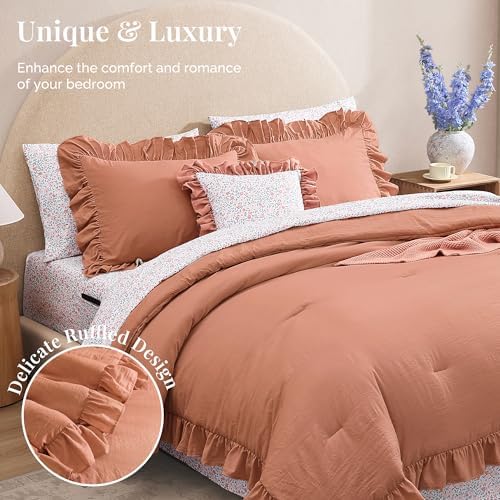 BLOOMHAVEN King Size Comforter Set-7 Pieces Ruffle Bedding Floral Sheet - Image 6