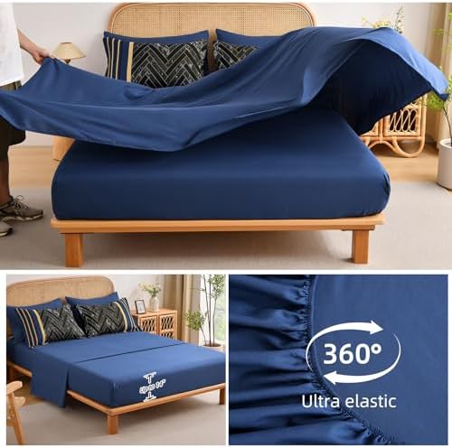 Blue and Yellow Comforter Set Queen Size, 7 Pieces Striped Bed in a Bag - Image 5