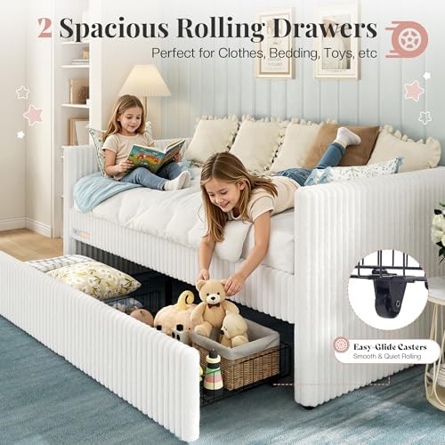 Jocisland Twin Daybed with Storage Drawers, Corduroy Upholstered - Image 4