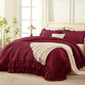 Andency Burgundy Ruffle Comforter Set Queen Size, 3 Pieces by Andency