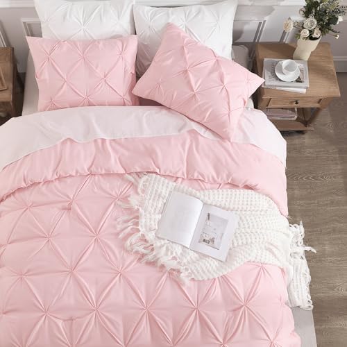 Andency Queen Pinch Pleat Pink Comforter Set 3 Piece Bedding - Image 3