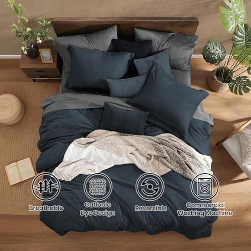 Monbix California King Size Comforter Set 7 Pieces Navy Blue Bed in a Bag - Image 2