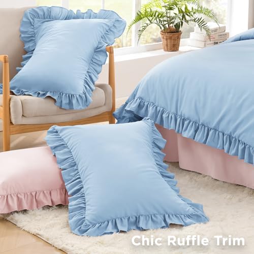 Litanika King Comforter Set, 3 Pieces Light Blue Ruffle Bedding Set - Image 5