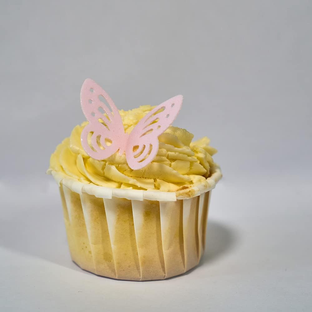 Edible Flowers Edible leaves &Edible butterflies Wafer Paper Cake Cupcake Toppers for Decorating Rice Paper Flower Food Decorations for Baking Girl Birthday Party Mix Size Color (Pink butterflies 60)