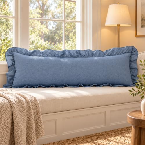 JoraLion Ruffled Body Pillow Cover 20x54 Solid Dusty Blue - Image 5