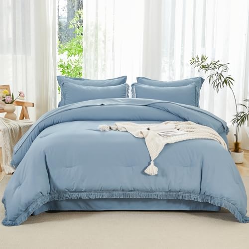Andency Queen Comforter Set, 7 Pieces Grayish Blue Bedding - Image 2