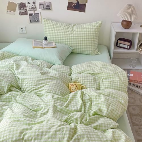 LifeTB Green Gingham Comforter Set King 3 Pieces Green Plaid Grid Bedding - Image 5